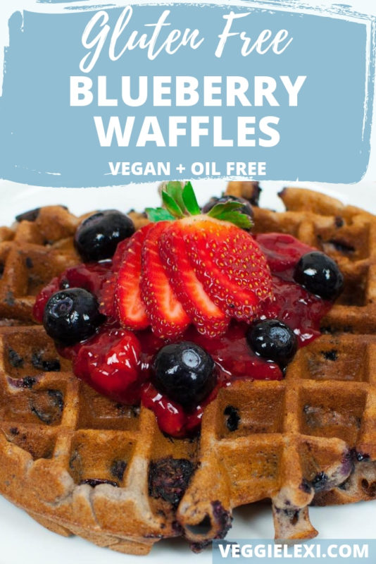 Delicious vegan, gluten free, and oil free blueberry waffles make the perfect weekend brunch! - by Veggie Lexi