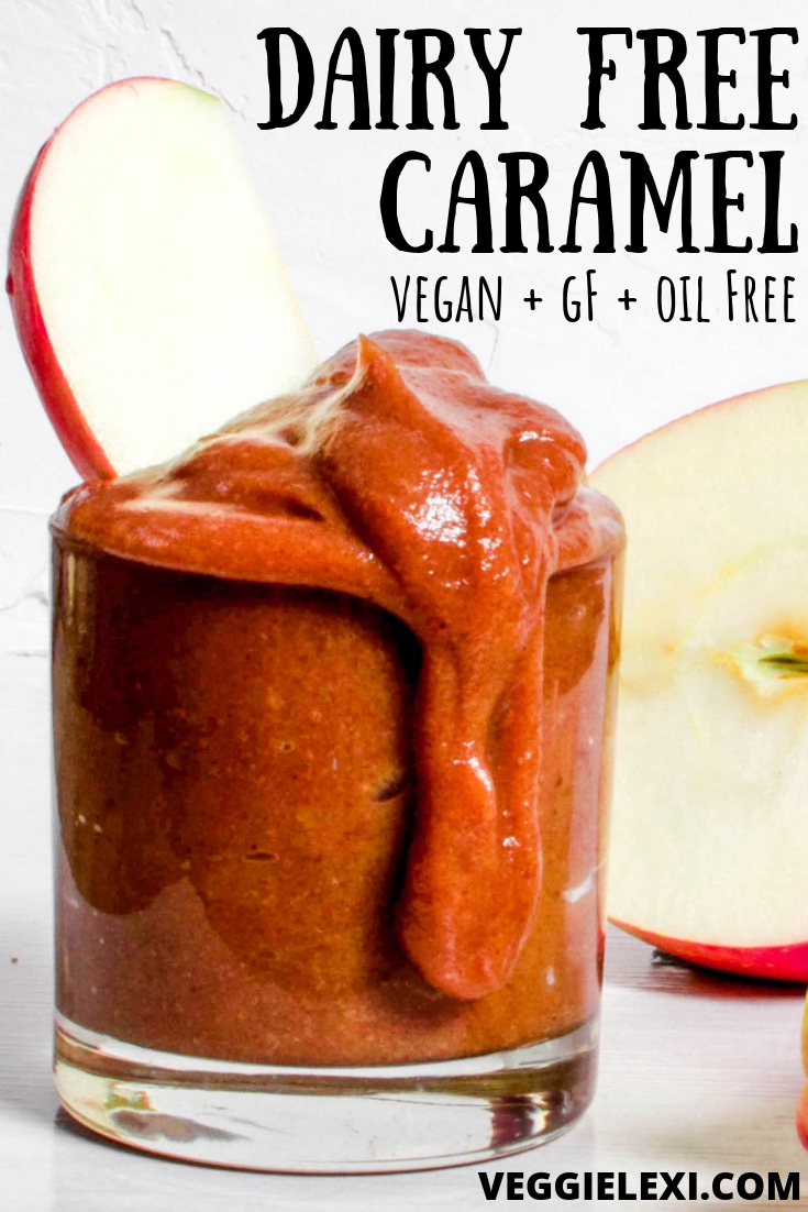 Try this healthy and easy homemade caramel sauce! It's dairy free, vegan, gluten free, oil free, and made from whole foods! Absolutely perfect for dipping, dessert, and a healthy fat free snack. #veggielexi #veganrecipes #vegansnacks #vegandesserts - by Veggie Lexi