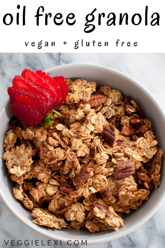 Gluten Free Vegan Oil Free Granola with Cinnamon, Cardamom, Pecans, and Strawberry - by Veggie Lexi