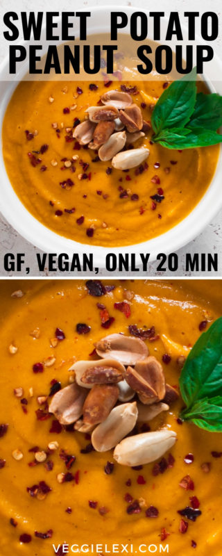 Vegan and Gluten Free Sweet Potato Peanut Soup That's Ready in Only 20 Minutes!  By Veggie Lexi