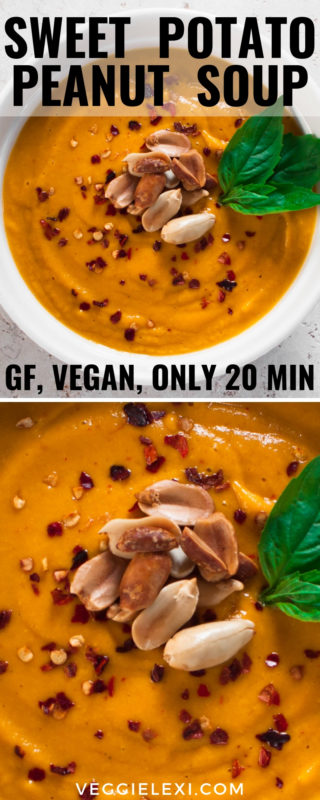Vegan and Gluten Free Sweet Potato Peanut Soup That's Ready in Only 20 Minutes! By Veggie Lexi