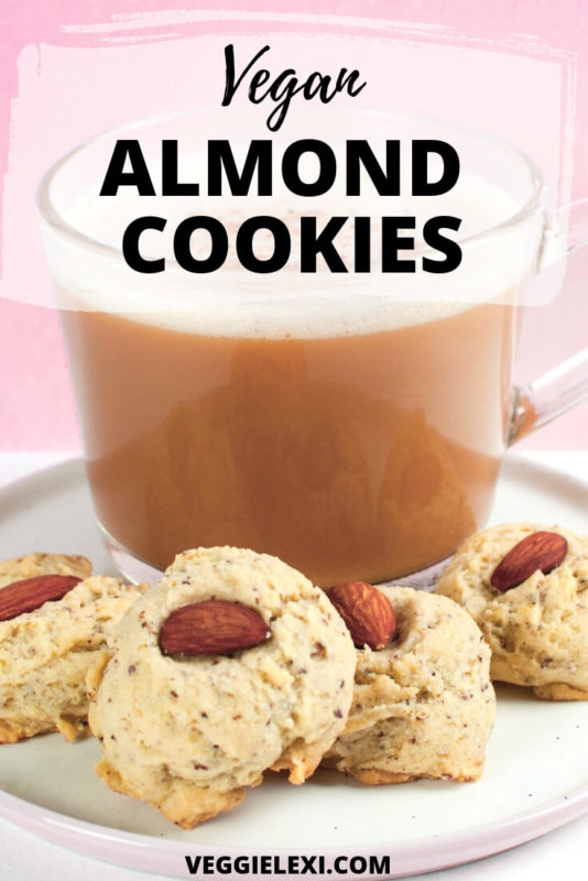 Vegan almond cookies that aren't too sweet - they're absolutely perfect! These make the perfect cookies for dipping into coffee. #veggielexi #veganfood #vegancookies