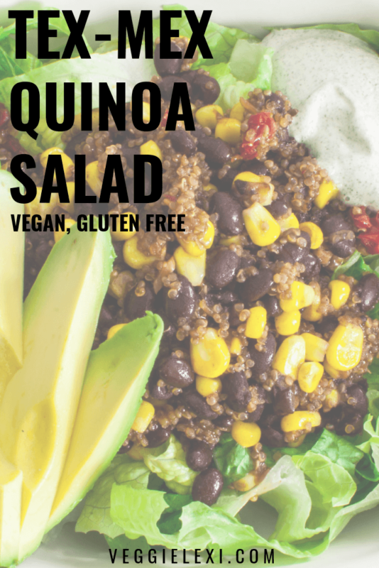 Tex-Mex Quinoa Salad is the Perfect Make Ahead Meal! Delicious on Salad in the Summer and Perfect on Potatoes in the Winter. Click Through for the Recipe, or Save to Try it Later! #VeggieLexi #VeganRecipes