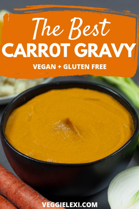 Delicious carrot gravy makes a healthy and heartier gravy.  Vegan and gluten free, too!  Perfect to get extra servings of veggies in.  Delicious with mashed potatoes or stuffing. - by Veggie Lexi