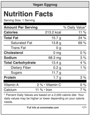 Vegan Eggnog Nutrition Information