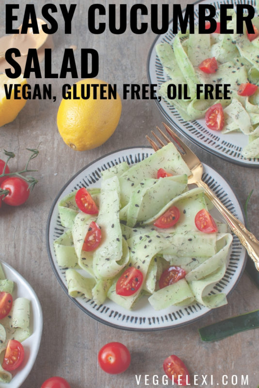 Peeled Cucumber Salad with Tahini, Lemon Juice, Cherry Tomatoes, and Black Sesame Seeds - by Veggie Lexi