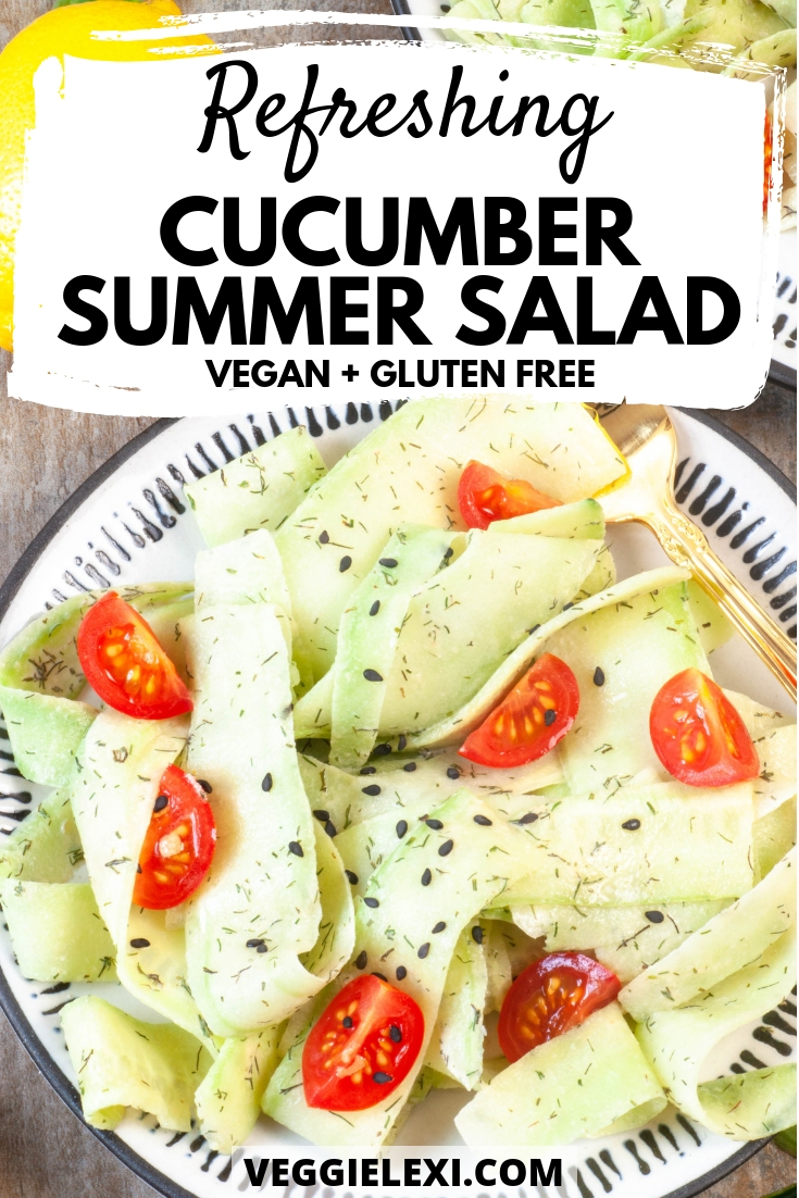 Delicious, light, and refreshing. This simple vegan and gluten free cucumber salad makes the perfect Spring or Summer side dish. #veggielexi #veganrecipes #salad #vegansalad - by Veggie Lexi