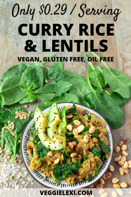 Curry Rice and Lentils with Avocado and Peanuts. This Gluten Free Vegan Dinner is Affordable and Easy - Only $0.29 a Serving! - by Veggie Lexi
