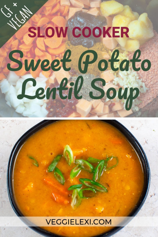 Spicy Vegan Sweet Potato Lentil Slow Cooker Soup - by Veggie Lexi