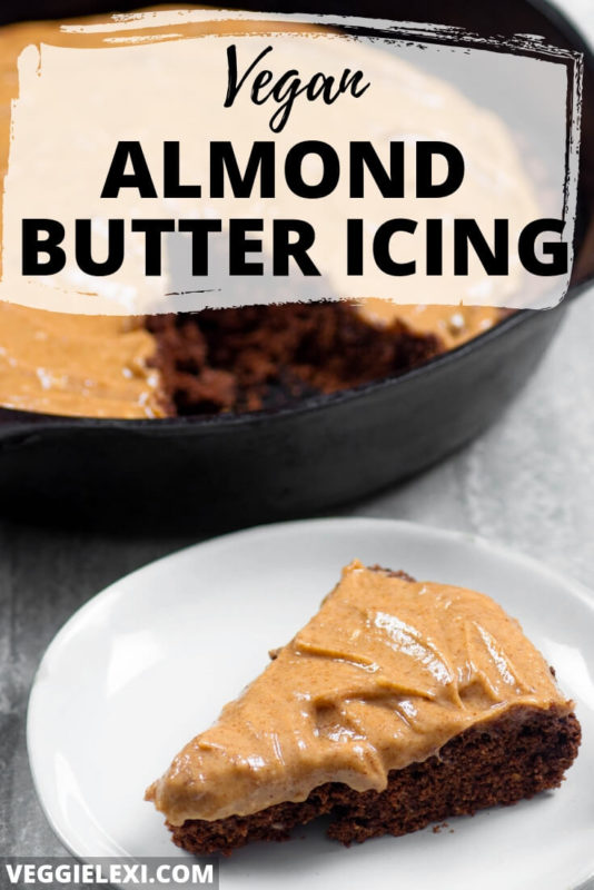 The perfect vegan icing!  This almond butter icing tastes incredible on both vanilla and chocolate cakes.  This is sure to be your new favorite icing!  Super easy to make and so delicious.  #veggielexi #vegandesserts #icing #veganfood