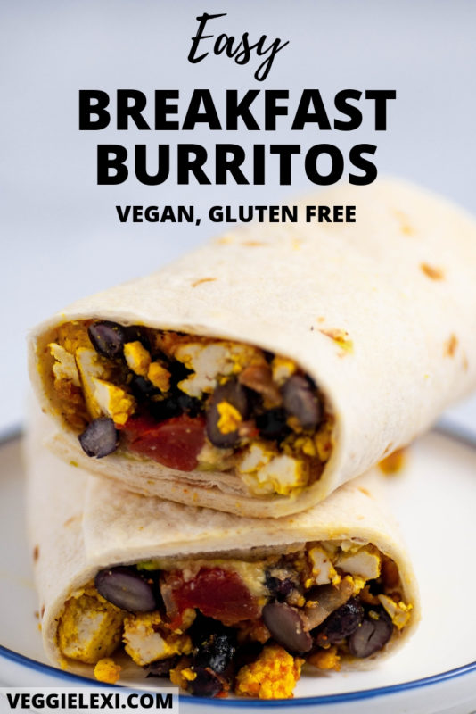 Easy vegan and gluten free breakfast burritos with scrambled tofu, salsa, avocado, and black beans. - by Veggie Lexi