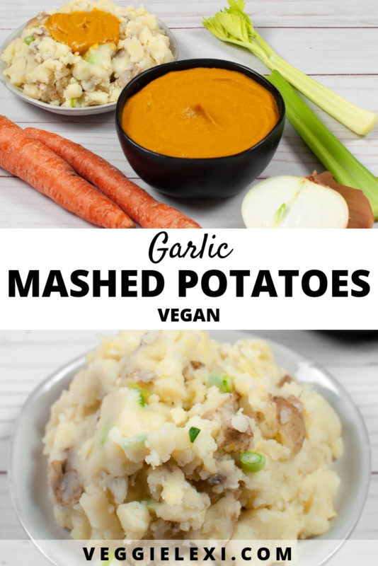 Try these delicious vegan skin-on garlic mashed potatoes for a tasty upgrade to your standard potato night! - by Veggie Lexi