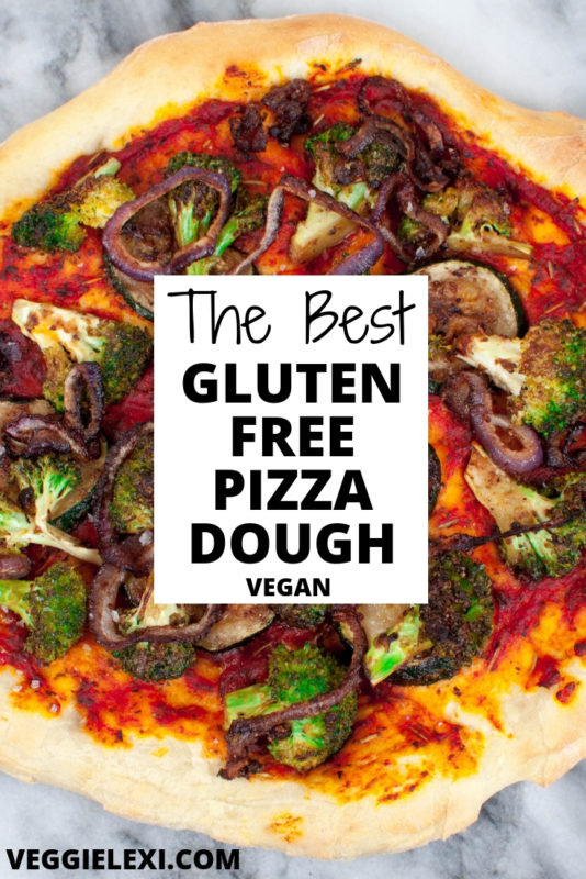 The best ever gluten free and vegan pizza dough! Chewy, stretchy, delicious, and perfectly crispy. #veggielexi #veganrecipes #glutenfreerecipes #glutenfreepizza #pizzadough - by Veggie Lexi