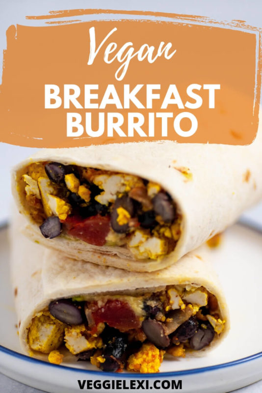 Vegan Breakfast Burrito makes the perfect easy and delicious breakfast!  Filled with beans and scrambled tofu, this vegan breakfast is sure to fill you up and takes hardly any time to prepare. #veggielexi #veganrecipes #veganbreakfast #tofu #breakfastburrito