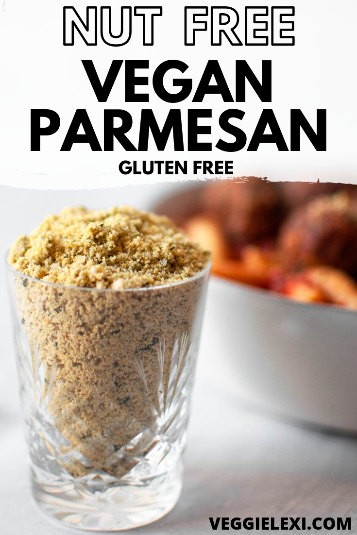 Easy and delicious nut free Vegan Parmesan! Allergen friendly, gluten free, and absolutely perfect for sprinkling on everything! #veggielexi #vegancheese #veganrecipes #nutfreerecipes - by Veggie Lexi
