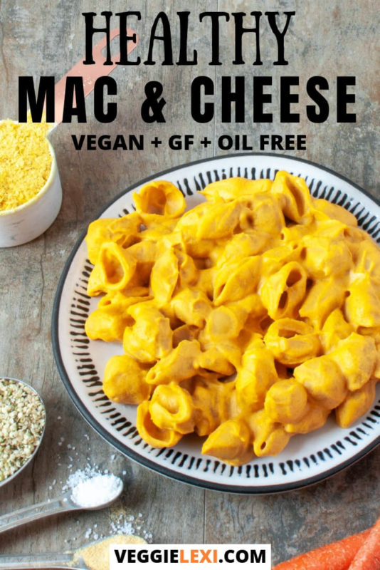 Vegan Mac and Cheese that's healthy, oil free, nut free, and gluten free! It makes the perfect healthy dinner that tastes like comfort food. #veggielexi #vegancheese #veganmacandcheese #oilfree #oilfreevegan #nutfree #macandcheese