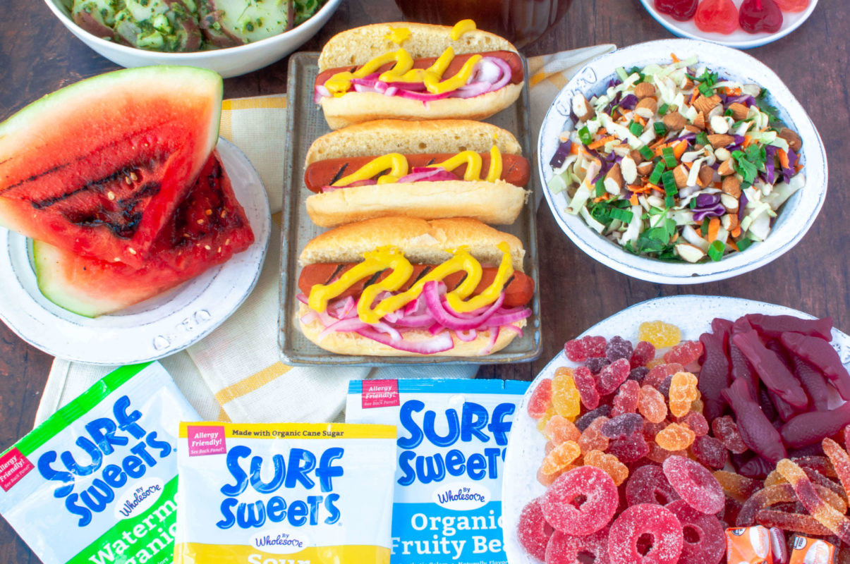 A Better For You Vegan BBQ spread featuring vegan candy. #veggielexi #ad