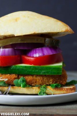 Breaded tofu makes the perfect healthy vegan "chicken"! Gluten free and oil free, too. Use on a sandwich, or as vegan "chicken" tenders. - by Veggie Lexi