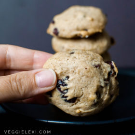 Vegan Gluten Free Chocolate Chip Cranberry Buckwheat Cookie Stack - by Veggie Lexi