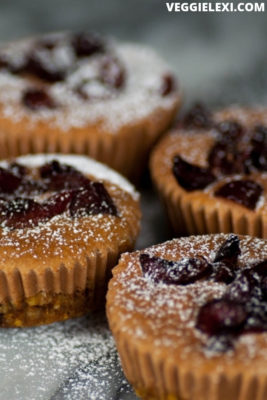 Tasty mini chocolate cherry cheesecakes made with a nut and date crust. Raw, vegan, and gluten free! #veggielexi #veganrecipes #vegandesserts #glutenfreerecipes #vegancheesecake - by Veggie Lexi
