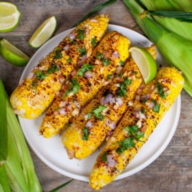 Vegan Mexican Street Corn with Cilantro, Lime, Salted Shallot, Garlic, and Paprika