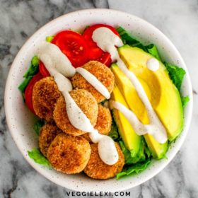 Vegan Gluten Free Lentil Balls Meatballs with Lettuce Avocado and Tomato