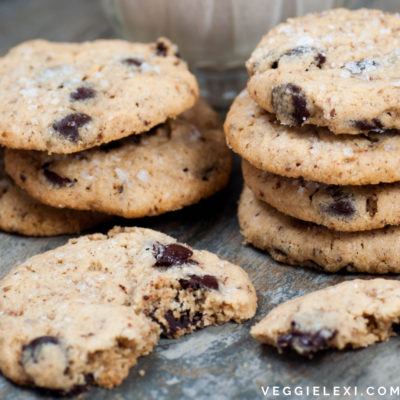 Salted Tahini Chocolate Chip Cookies that are Gluten Free and Vegan - by Veggie Lexi