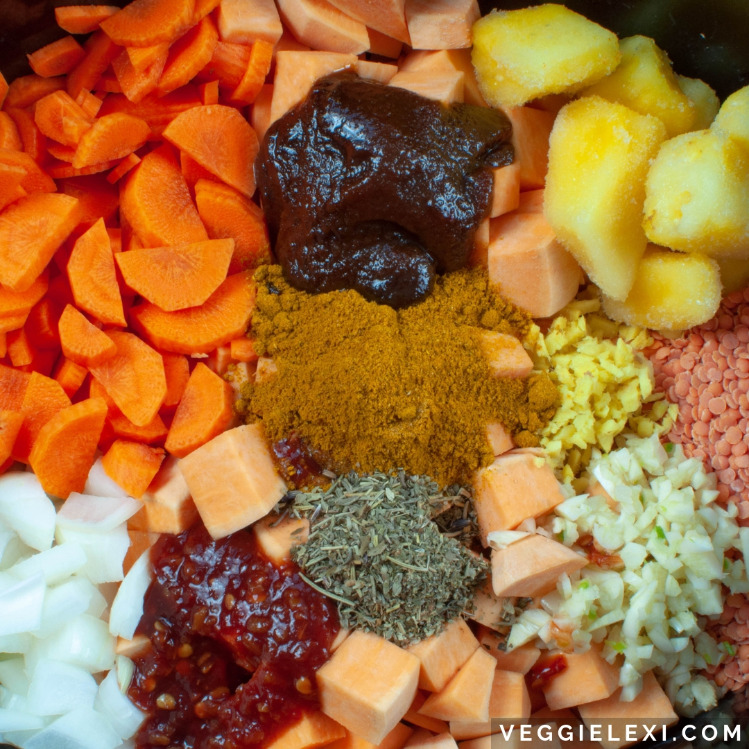 Spicy Sweet Potato Lentil Slow Cooker Soup - Veggie Lexi