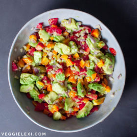 Delicious and hearty avocado salsa is perfect when you're craving a more substantial version of guacamole! Made with avocado, shallot, bell pepper, and tomato, it's sure to win you over. - by Veggie Lexi