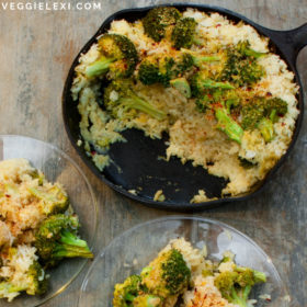 Delicious, easy, dump and bake broccoli casserole. Vegan and gluten free, but still delicious, cheesy, and so savory! - by Veggie Lexi