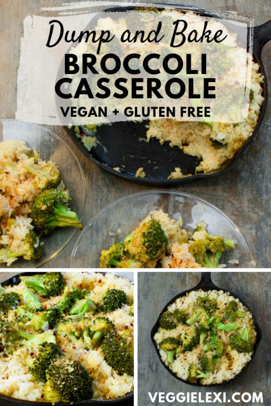 Delicious, easy, dump and bake broccoli casserole. Vegan and gluten free, but still delicious, cheesy, and so savory! - by Veggie Lexi