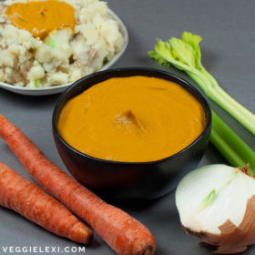 Delicious carrot gravy makes a healthy and heartier gravy. Vegan and gluten free, too! Perfect to get extra servings of veggies in. Delicious with mashed potatoes or stuffing. - by Veggie Lexi