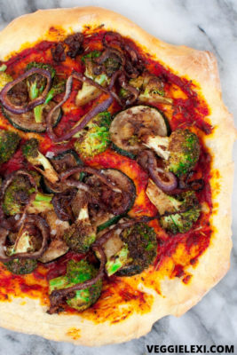 The best ever gluten free and vegan pizza dough! Chewy, stretchy, delicious, and perfectly crispy. #veggielexi #veganrecipes #glutenfreerecipes #glutenfreepizza #pizzadough - by Veggie Lexi