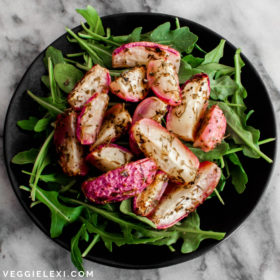 Delicious roasted radish is the perfect keto replacement for roasted potatoes. Beautiful and satisfying, this makes the perfect low carb side dish! - by Veggie Lexi