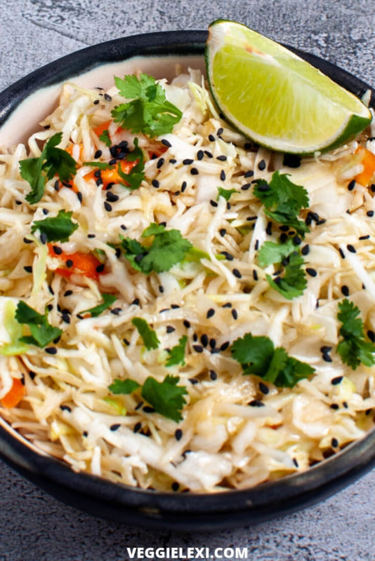 Easy Asian Sesame Cabbage Salad with Cilantro and Lime - by Veggie Lexi