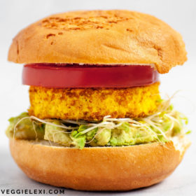 Delicious easy vegan and gluten free breakfast sandwich with a tofu "egg", avocado, tomato, and sprouts. #vegan #veganrecipes #veganbreakfast #veggielexi - by Veggie Lexi