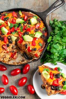 Healthy Enchilada Casserole. Vegan, Gluten Free, Oil Free.